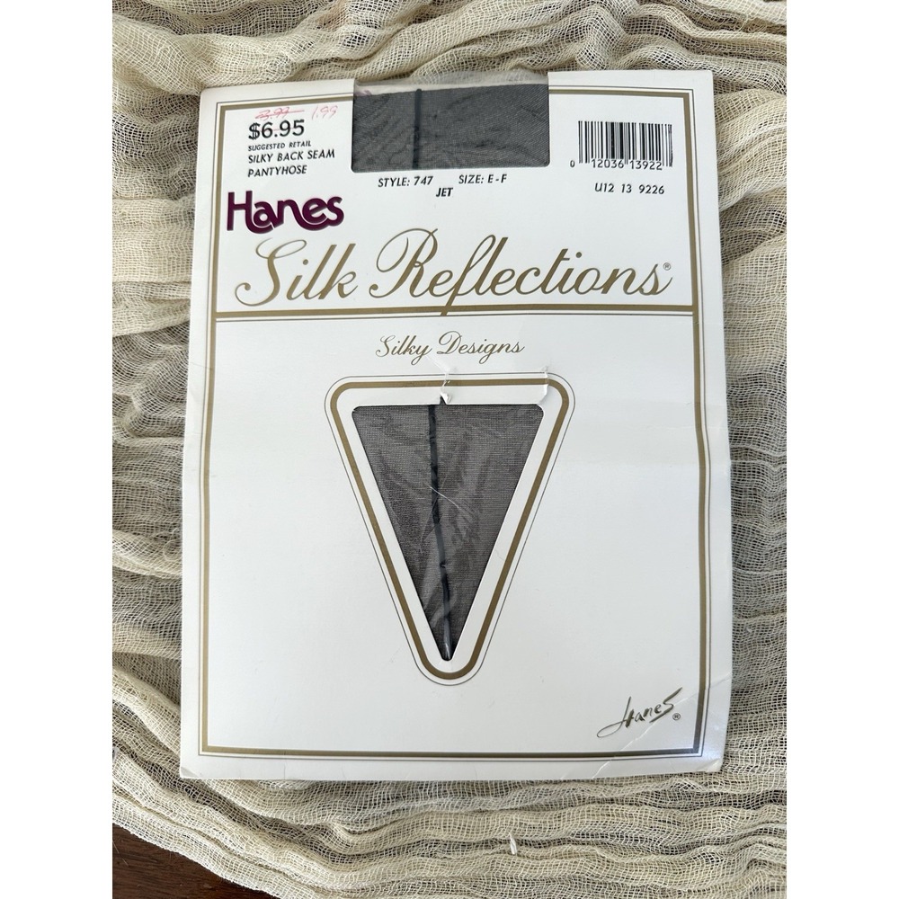 Vintage Hanes Silk‎ Reflections Pantyhose Black W/backseam Size EF Style 747 Jet